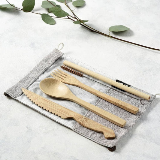 Reusable Bamboo Cutlery Set - Handmade & Eco-friendly Pack: Ash (Light Grey)