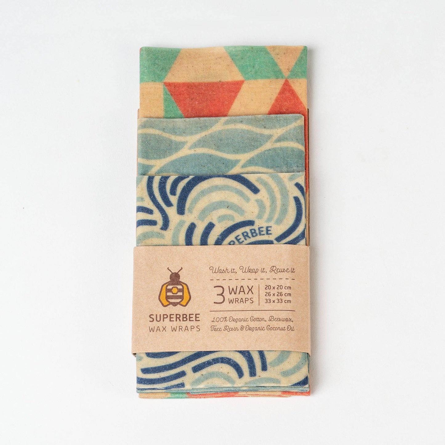 SuperBee - Essentials Set of 3 Beeswax Wraps - Mixed Design