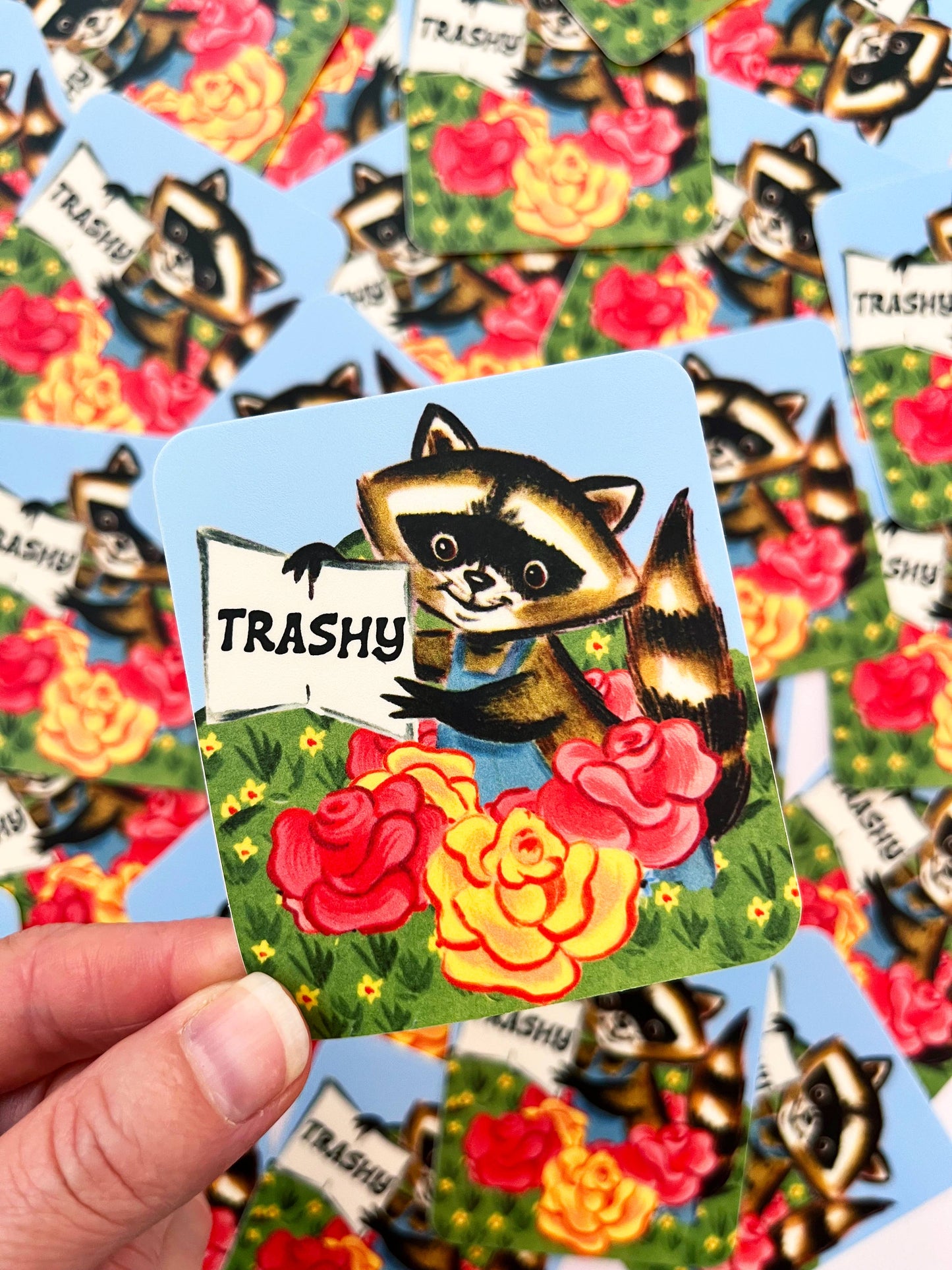Trashy Racoon Sticker - Funny Vintage Style Stickers