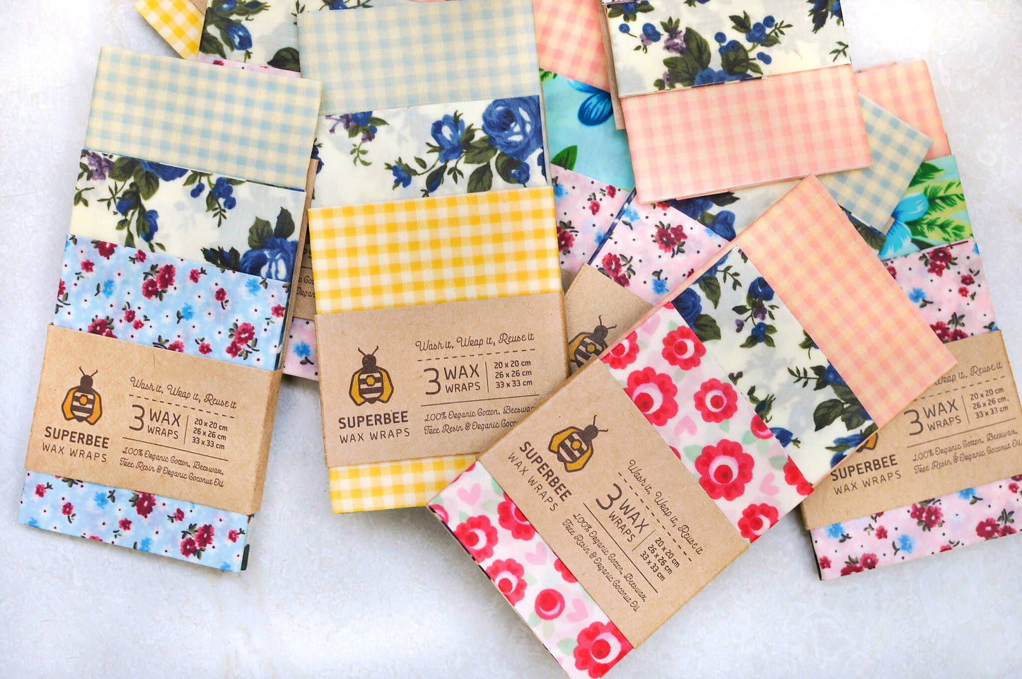 SuperBee - Essentials Set of 3 Beeswax Wraps - Mixed Design