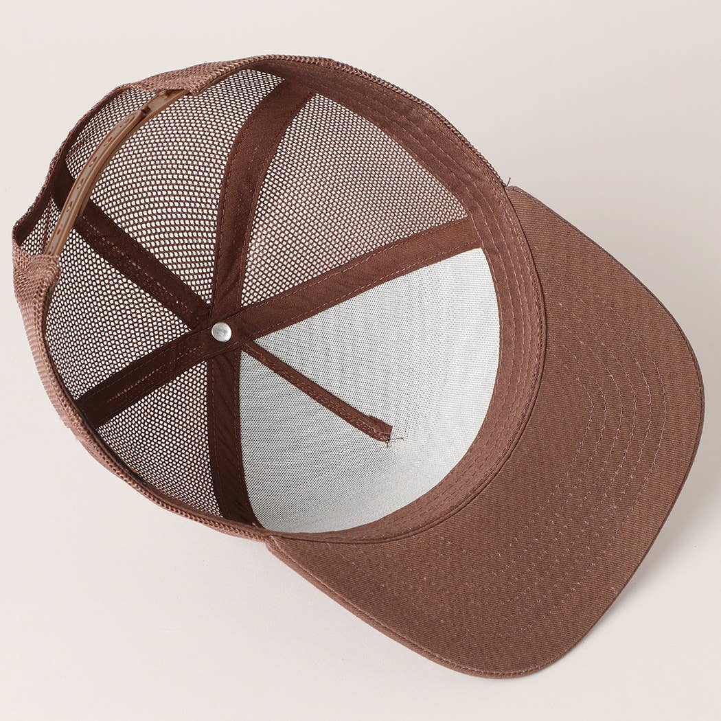 Solid Color Cotton Trucker Hat with Mesh Back: DARK BROWN / ONE SIZE