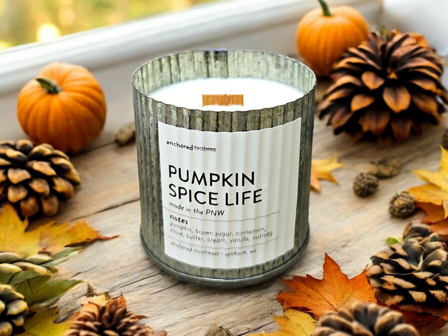 Pumpkin Spice Life Rustic Vintage Farmhouse Wood Wick Candle: 10oz