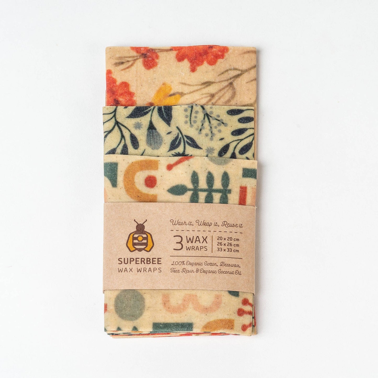 SuperBee - Essentials Set of 3 Beeswax Wraps - Mixed Design
