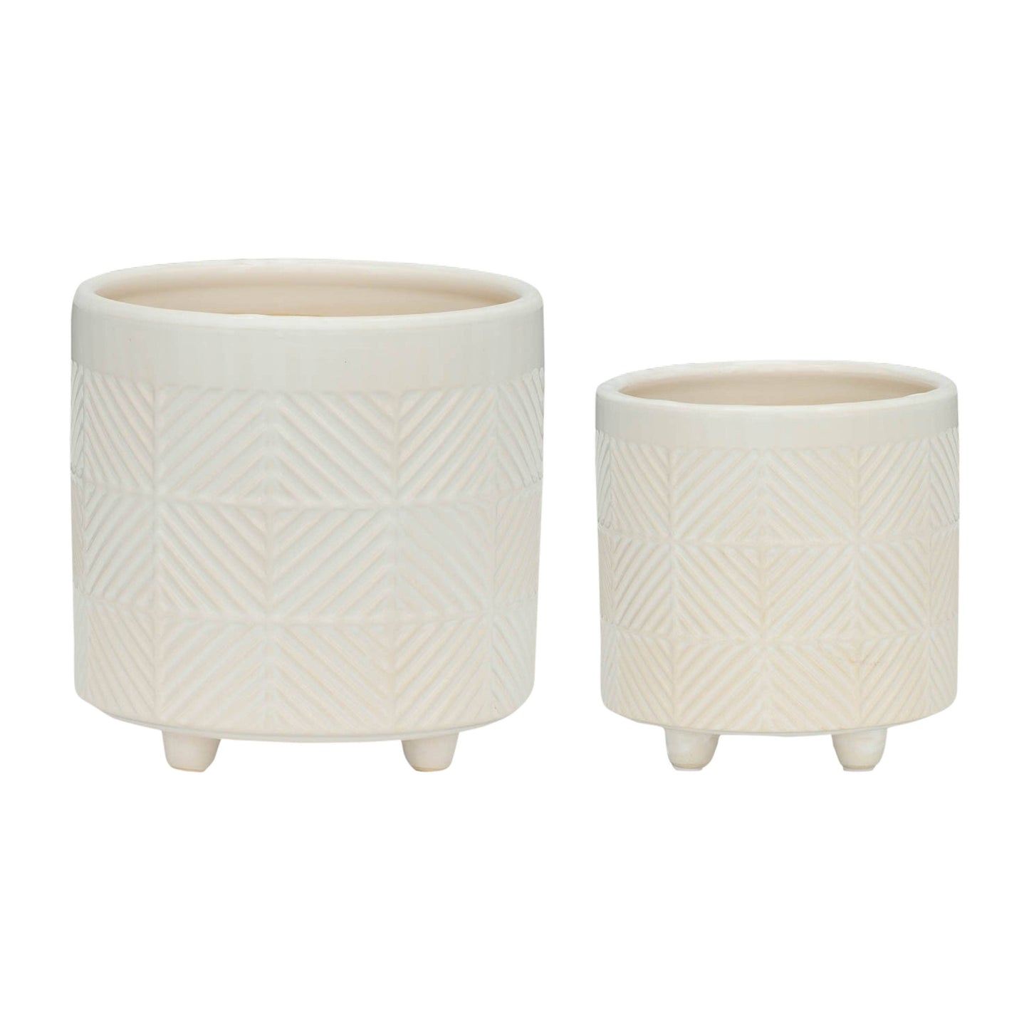 Ceramic Abstract Footed Planters Set of 2 - White, 6/8 in.