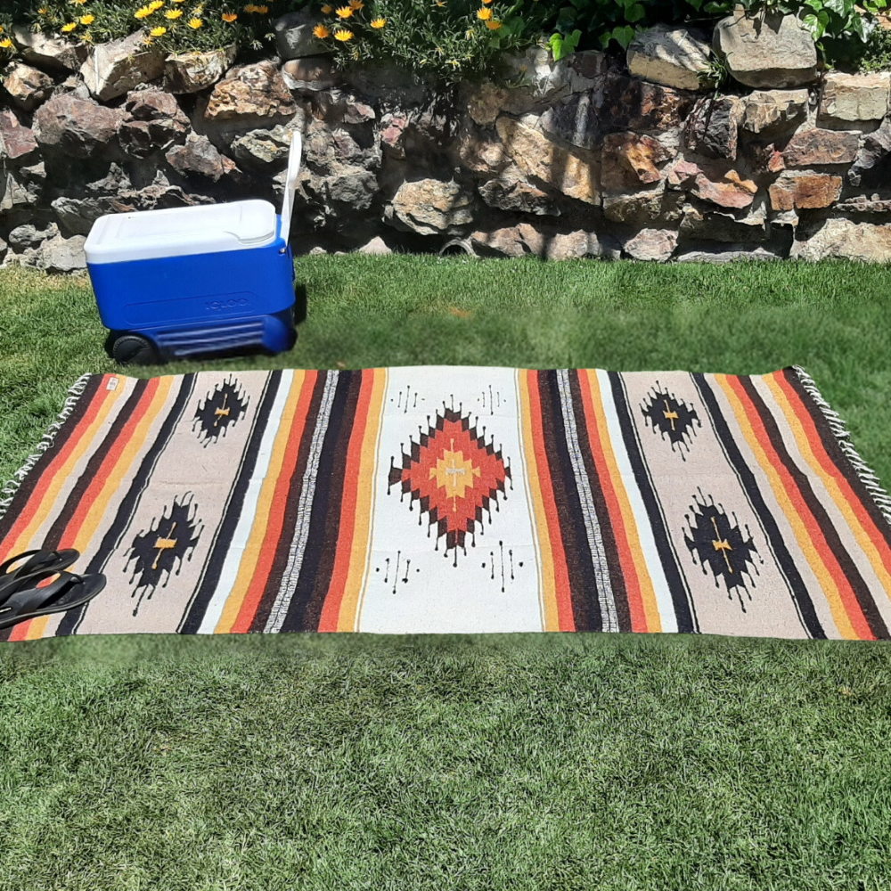 Mexican Blanket Southwest Aztec Diamond | Beige Yellow : STANDARD 80"x50"
