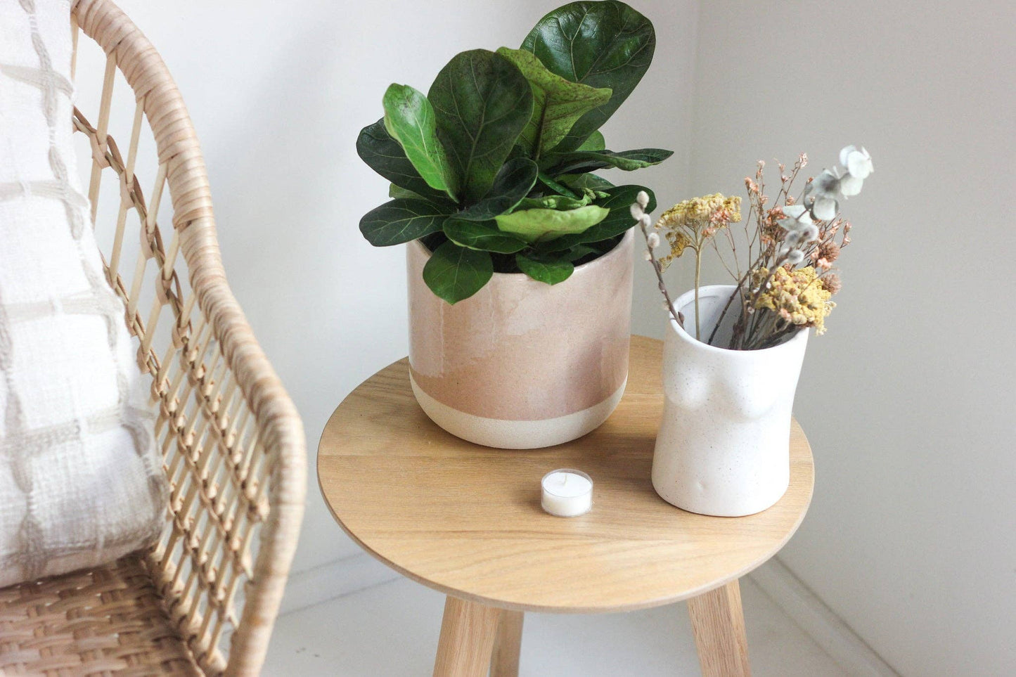 Large Blush Pink Ceramic Planter Pot with Crackle Glaze: 7"