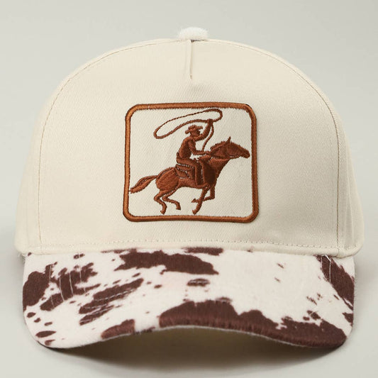 Cowboy Embroidered Patch Animal Print Two-Tone Trucker Hat: BROWN / ONE SIZE