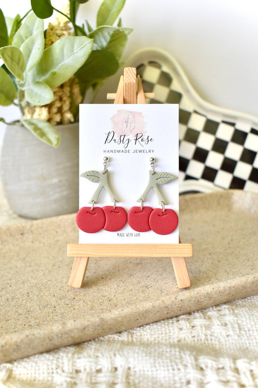 Cherry Dangles- Clay Earrings