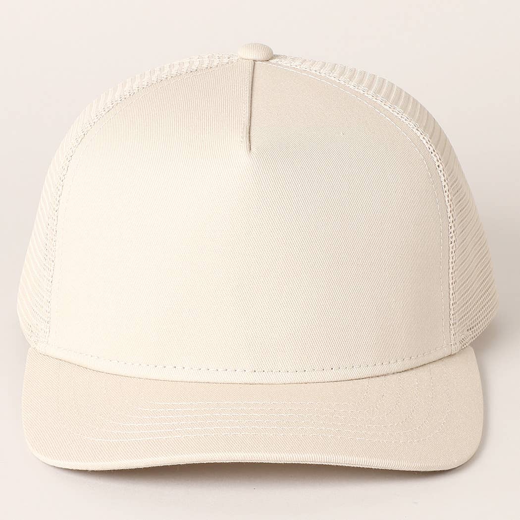 Solid Color Cotton Trucker Hat with Mesh Back: DARK BROWN / ONE SIZE