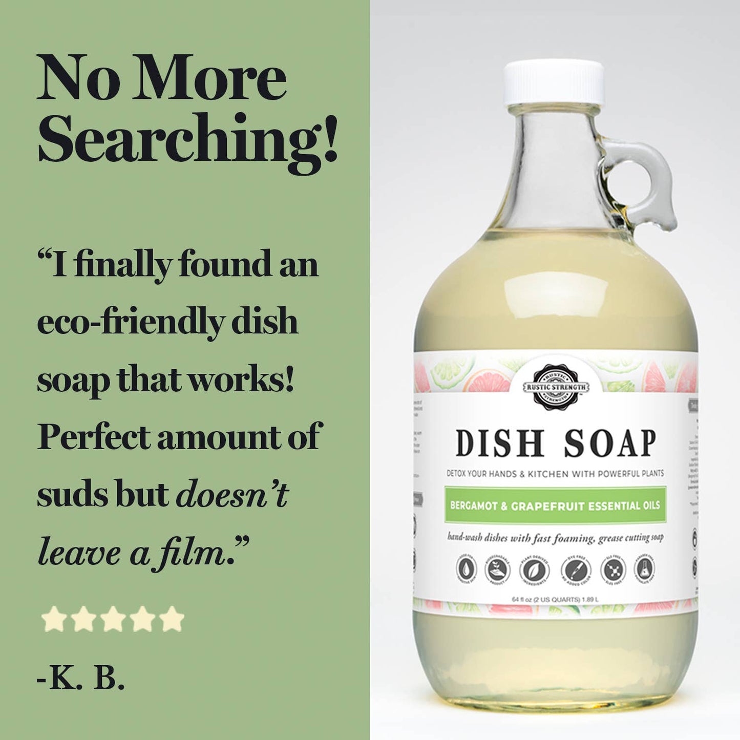 Dish Soap | Sulfate Free - Soft on Skin | Powerful Cleaner: Hypoallergenic (Unscented) / Gallon Glass Jug