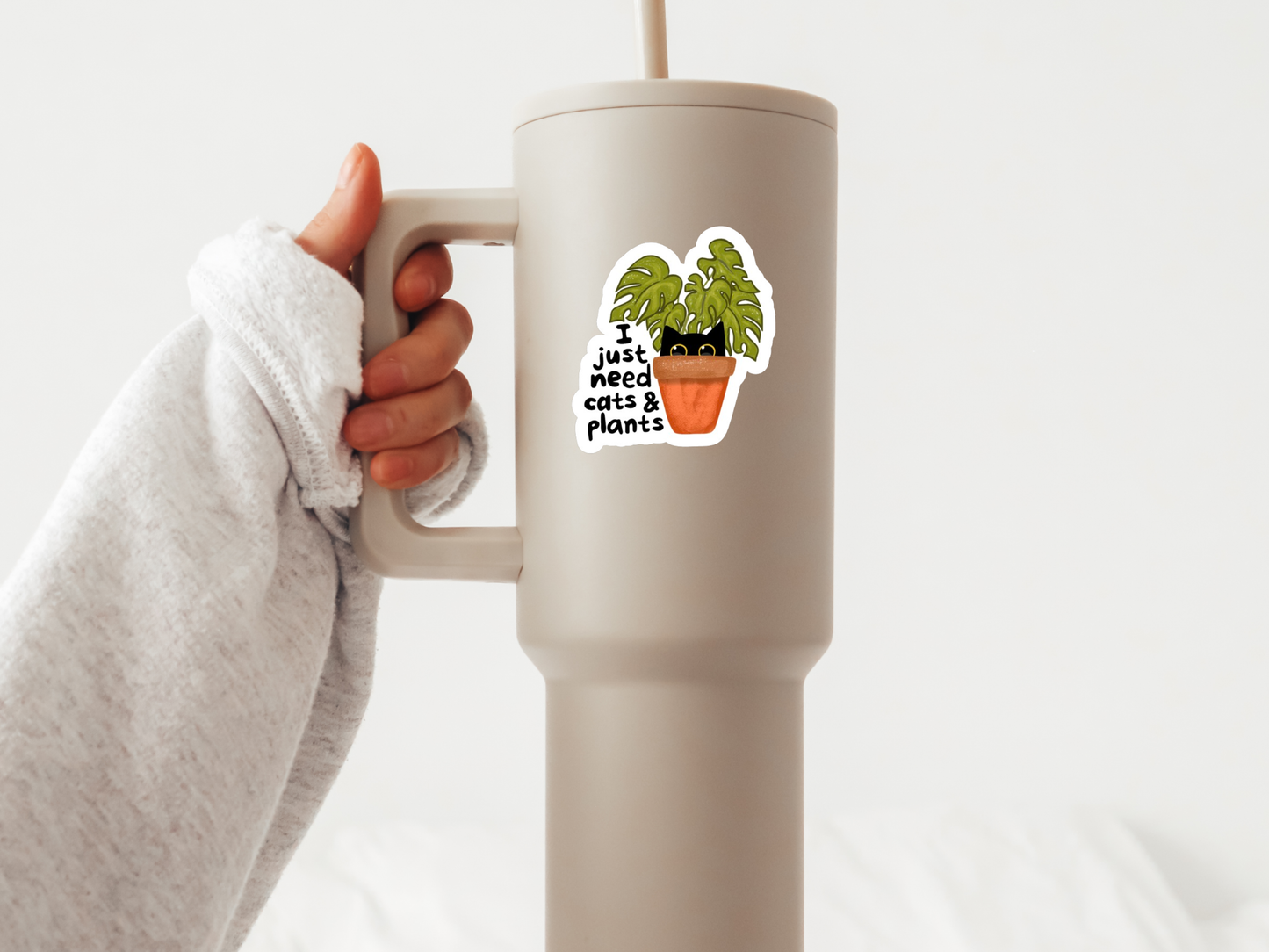 Just Need Cats and Plants Sticker, Cat Sticker, Plant Gift