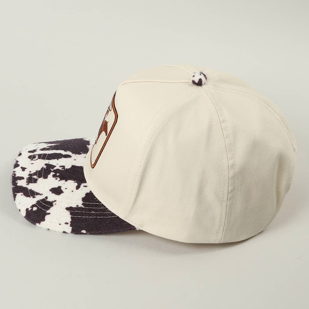 Cowboy Embroidered Patch Animal Print Two-Tone Trucker Hat: BROWN / ONE SIZE