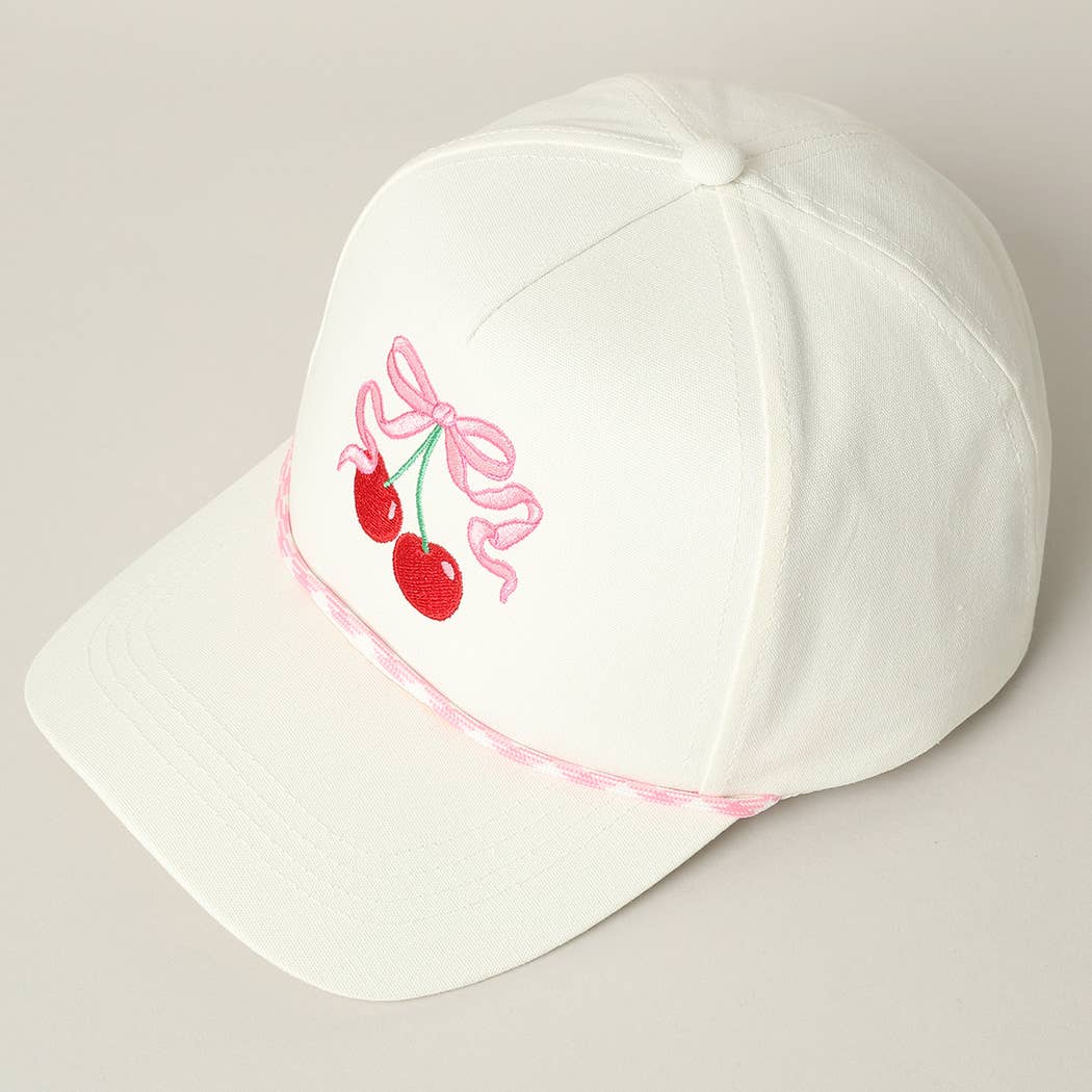 Cherry Ribbon Image Embroidery 5 Panel Trucker Hat: Green / ONE SIZE