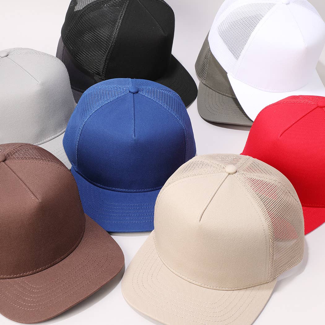 Solid Color Cotton Trucker Hat with Mesh Back: DARK BROWN / ONE SIZE