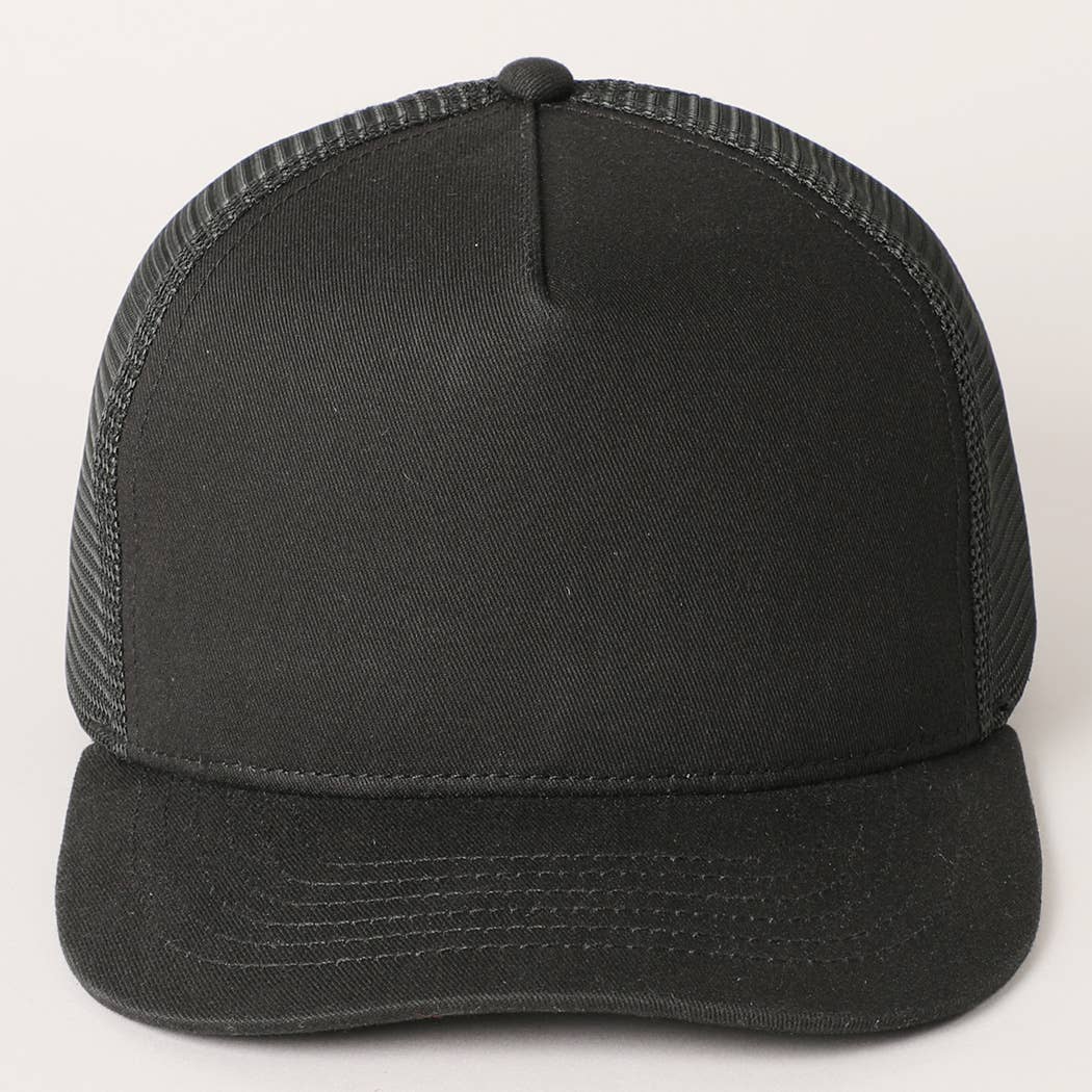 Solid Color Cotton Trucker Hat with Mesh Back: DARK BROWN / ONE SIZE