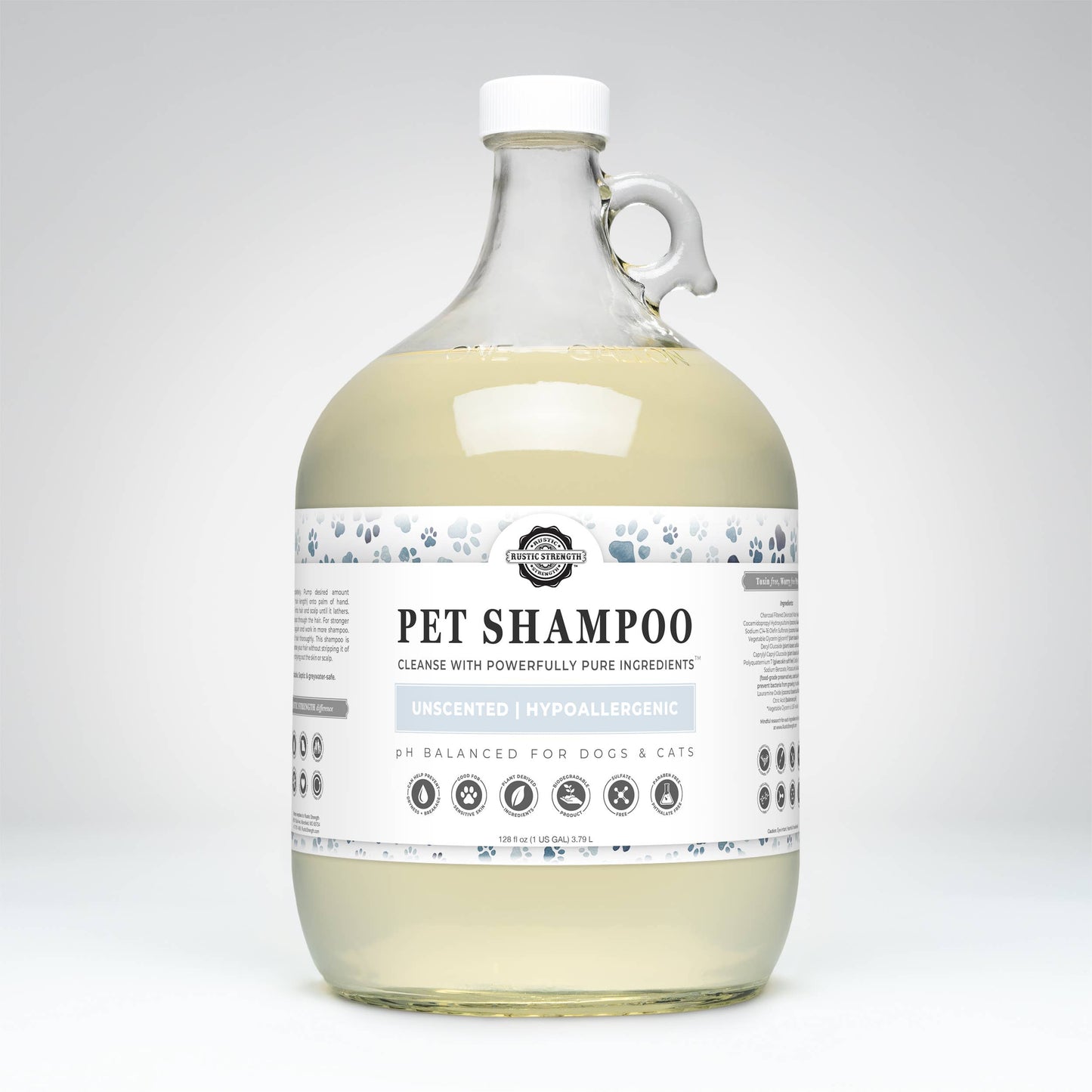Pet Shampoo | Soothing + Deodorizing: Unscented | Hypoallergenic / Bulk Refill Gallon Glass Jug