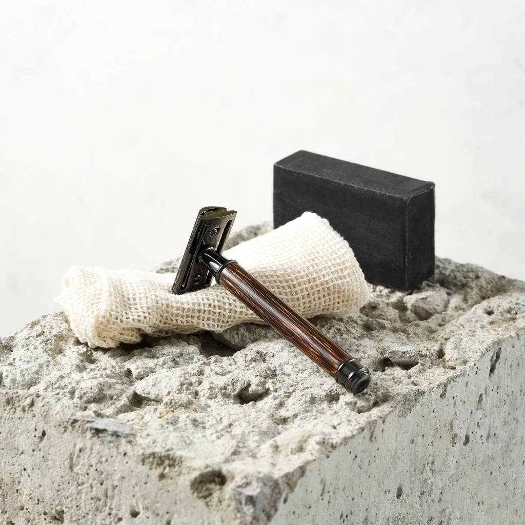 Bamboo Safety Razor - Unisex Eco-Friendly Razors, Zero Waste: Thin Handle / Light Wood Tone