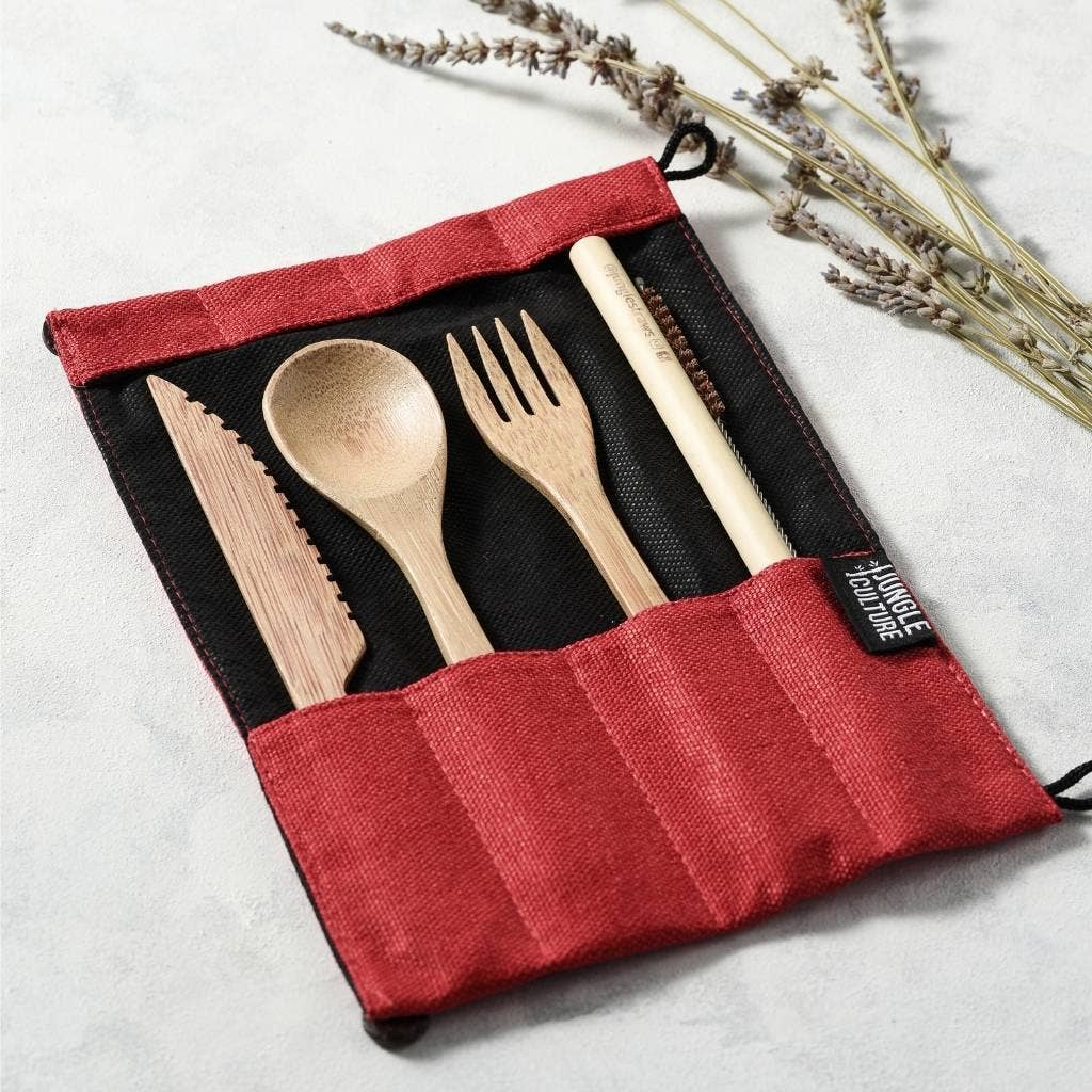 Reusable Bamboo Cutlery Set - Handmade & Eco-friendly Pack: Ash (Light Grey)