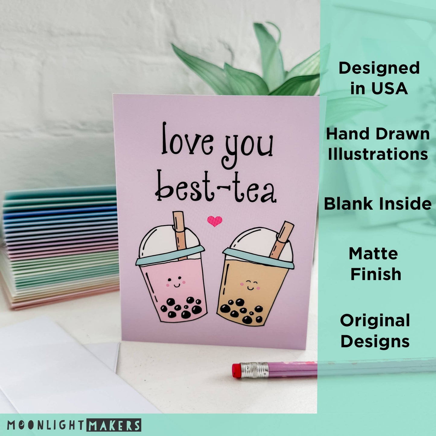 Love You Best Tea - Cute Greeting Cards - Boba, Bubble Tea