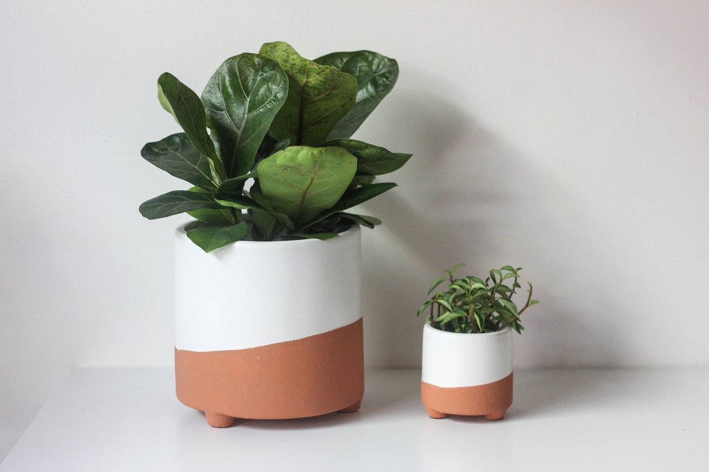 Small Terracotta and White Footed Boho Minimal Planter Pot: 5"