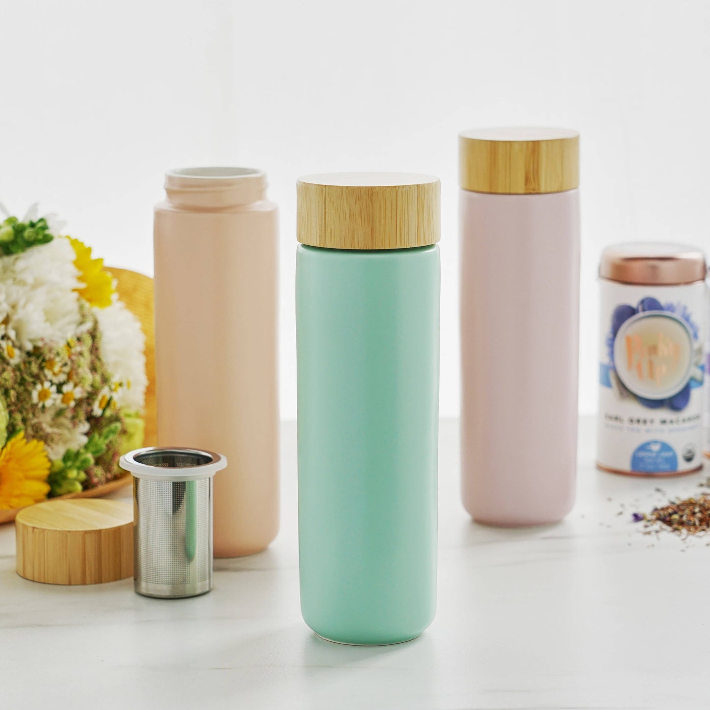 Tatyana Ceramic To-Go Infuser Mug in Coral by Pinky Up