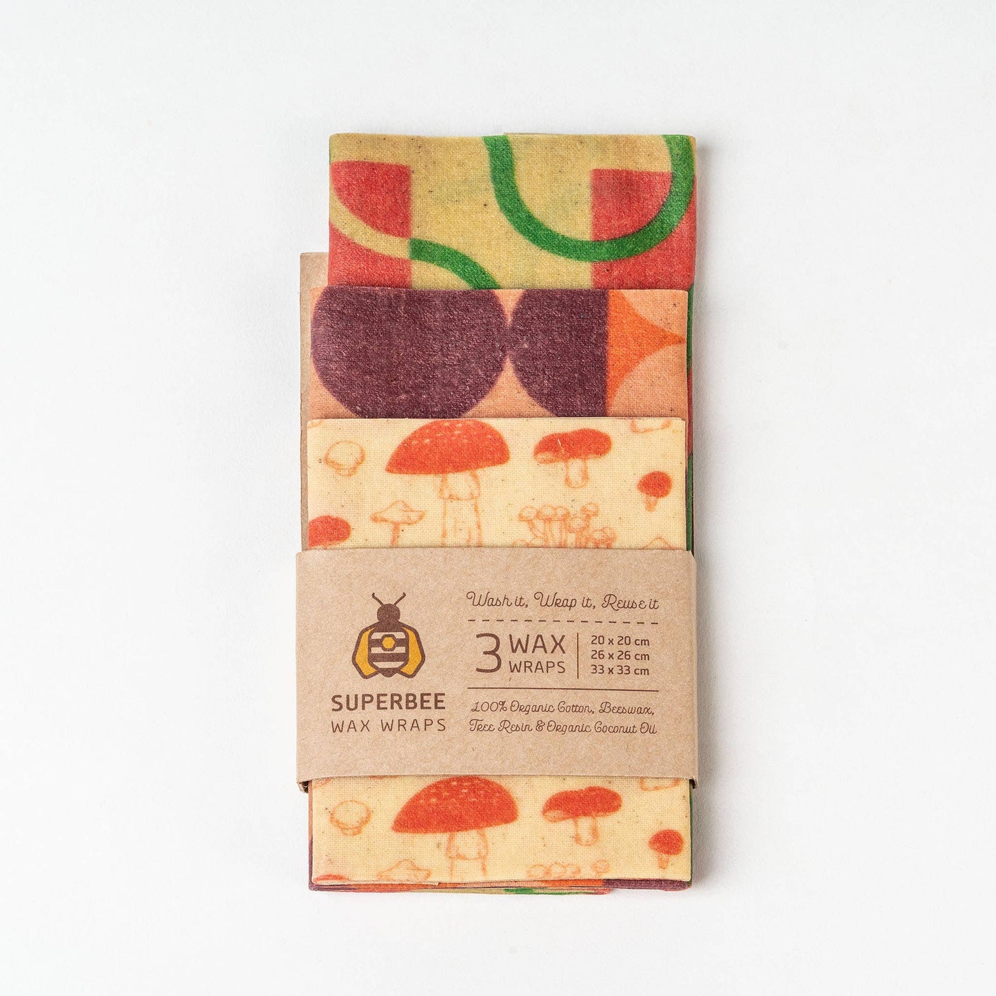 SuperBee - Essentials Set of 3 Beeswax Wraps - Mixed Design