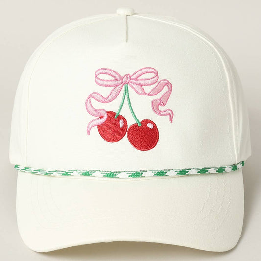 Cherry Ribbon Image Embroidery 5 Panel Trucker Hat: Green / ONE SIZE