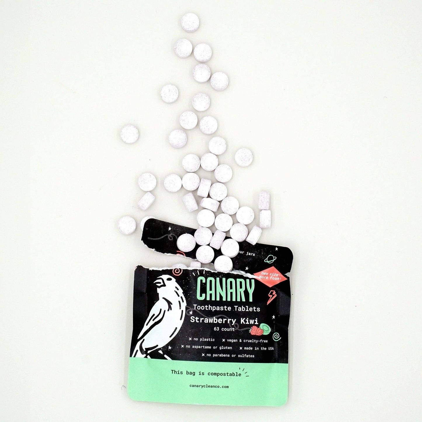 Strawberry + Kiwi Toothpaste Tablets: 2 month supply jar - 126 tablets