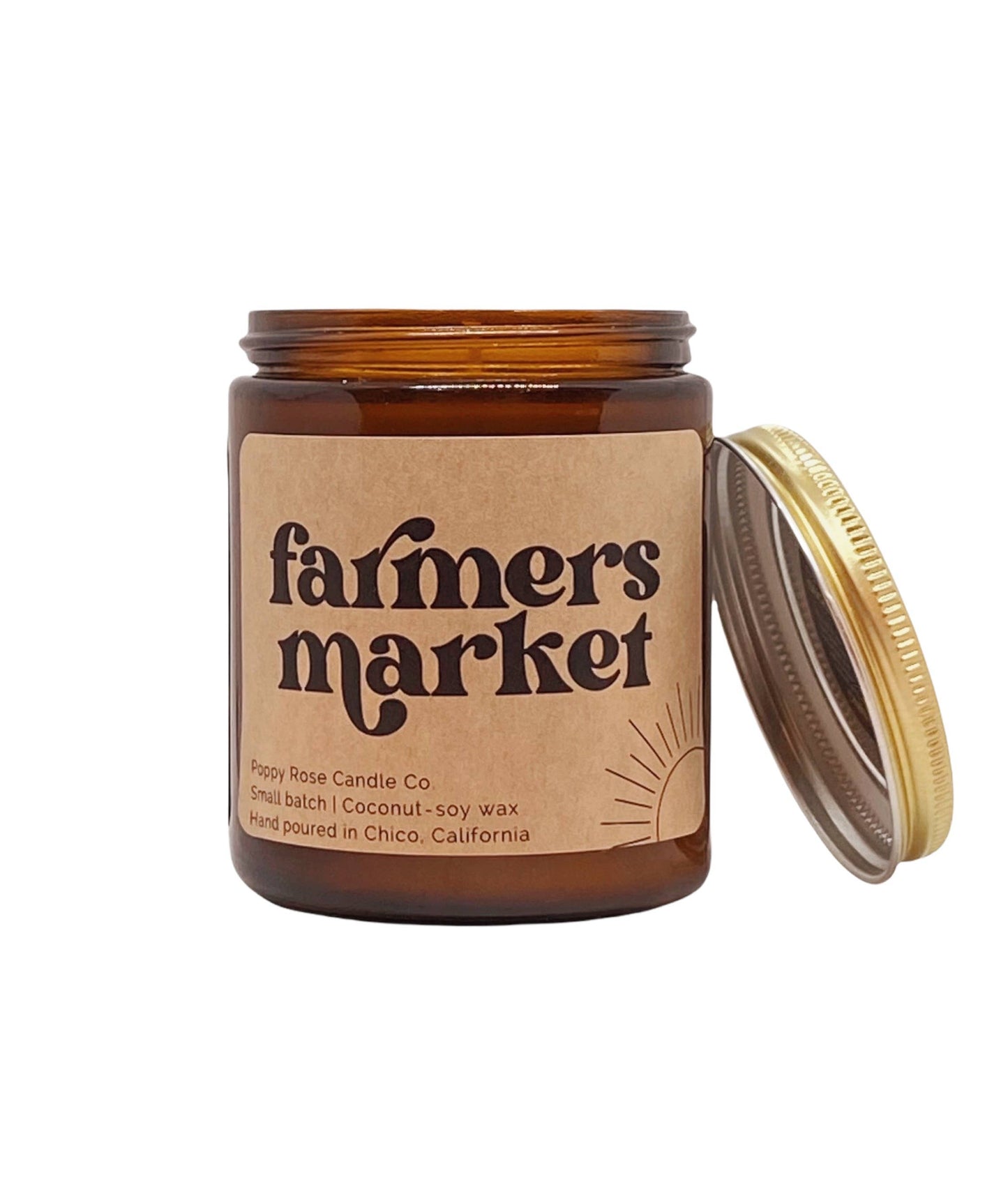Farmers Market 8 oz coconut wax candle amber jar