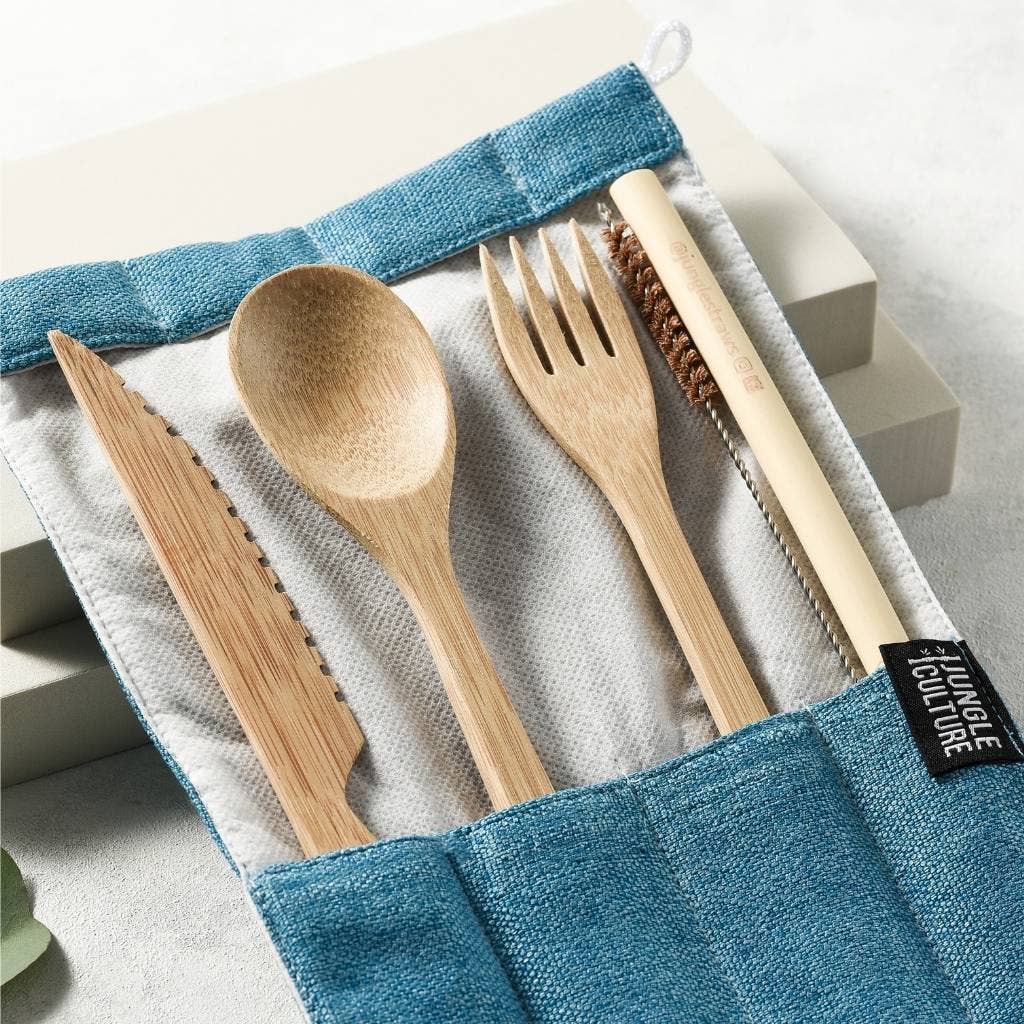 Reusable Bamboo Cutlery Set - Handmade & Eco-friendly Pack: Ash (Light Grey)