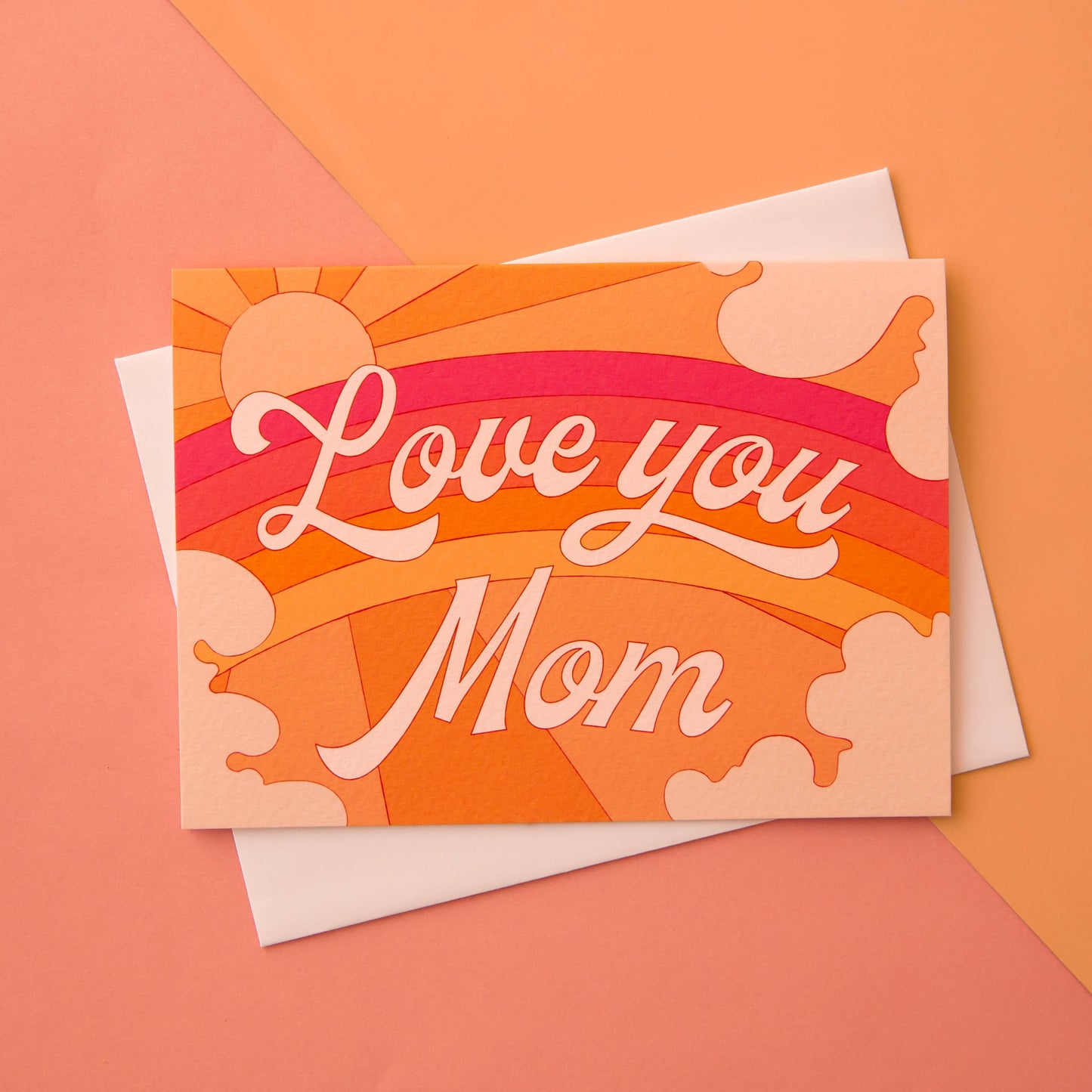 Love You Mom Card - Peach Rainbow