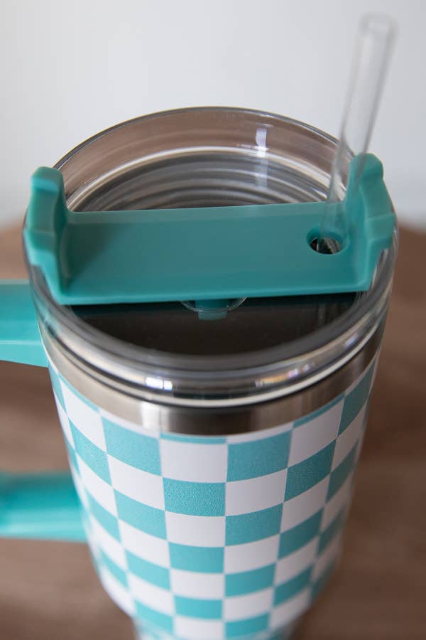 Checkered 40oz Tumbler: Teal