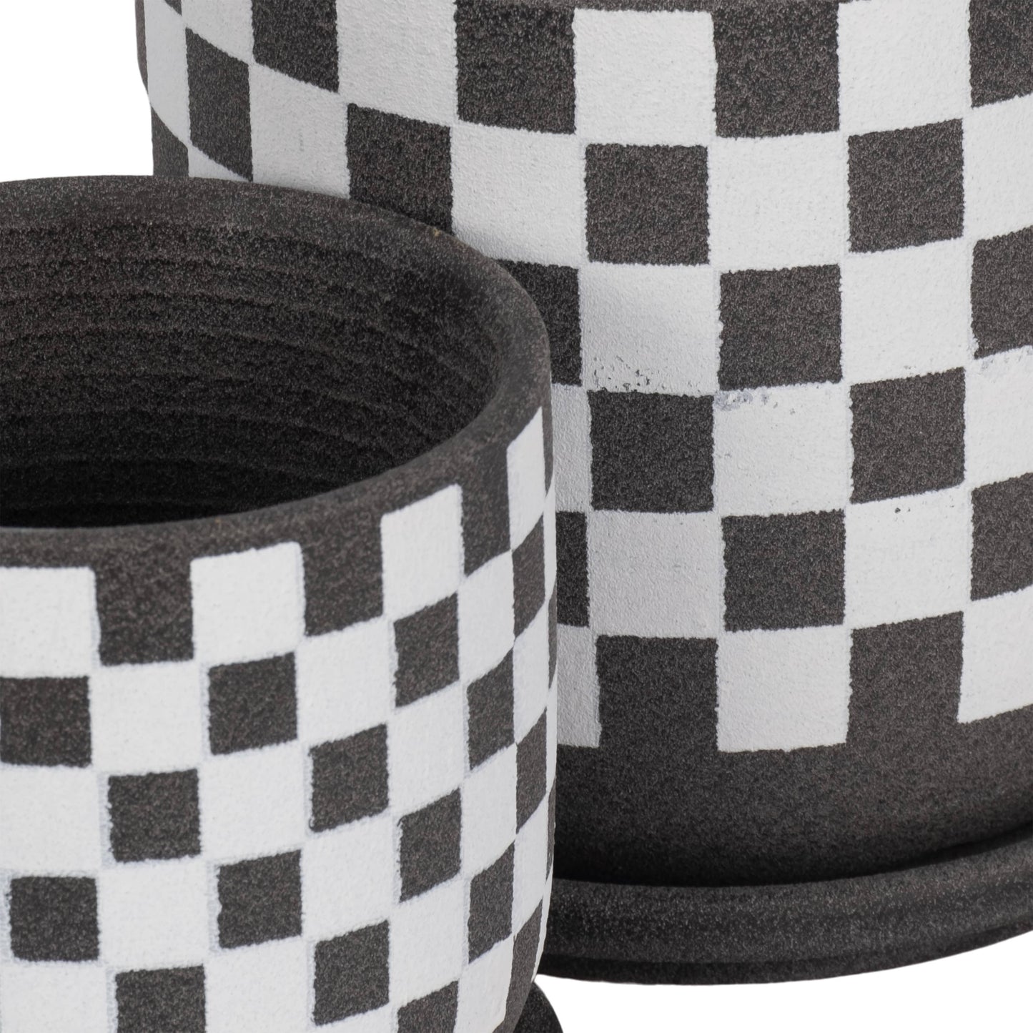 Ceramic Checkerboard Saucer Planters Set - Brown, 5/6 in.