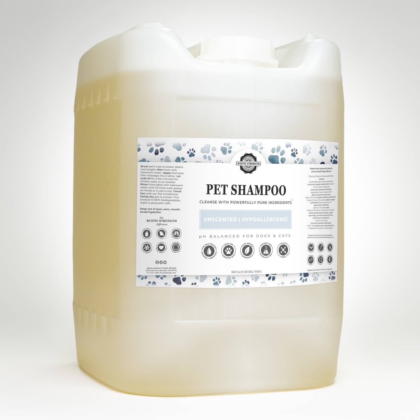 Pet Shampoo | Soothing + Deodorizing: Unscented | Hypoallergenic / Bulk Refill Gallon Glass Jug