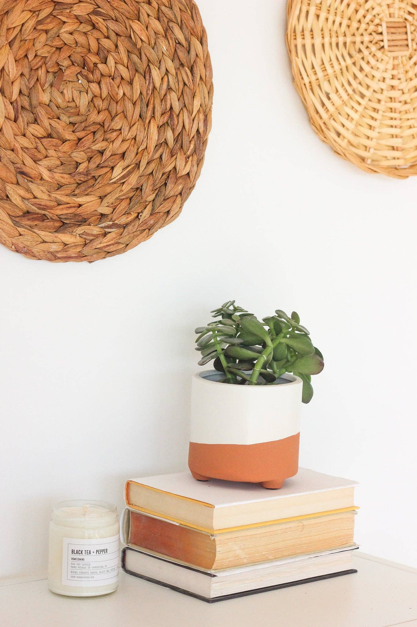 Small Terracotta and White Footed Boho Minimal Planter Pot: 5"