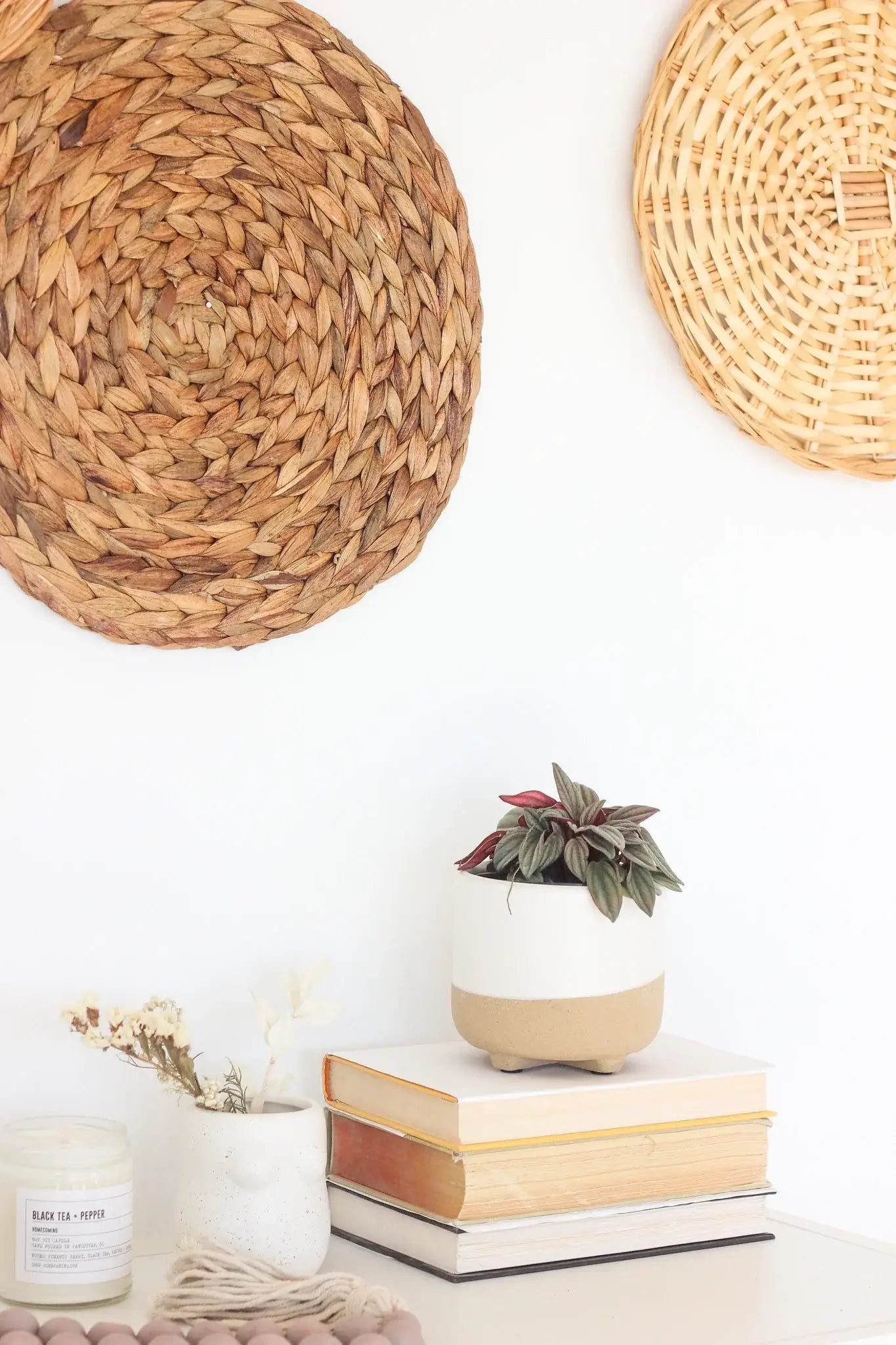 Large Neutral Matte White and Natural Minimal Footed Planter: 7