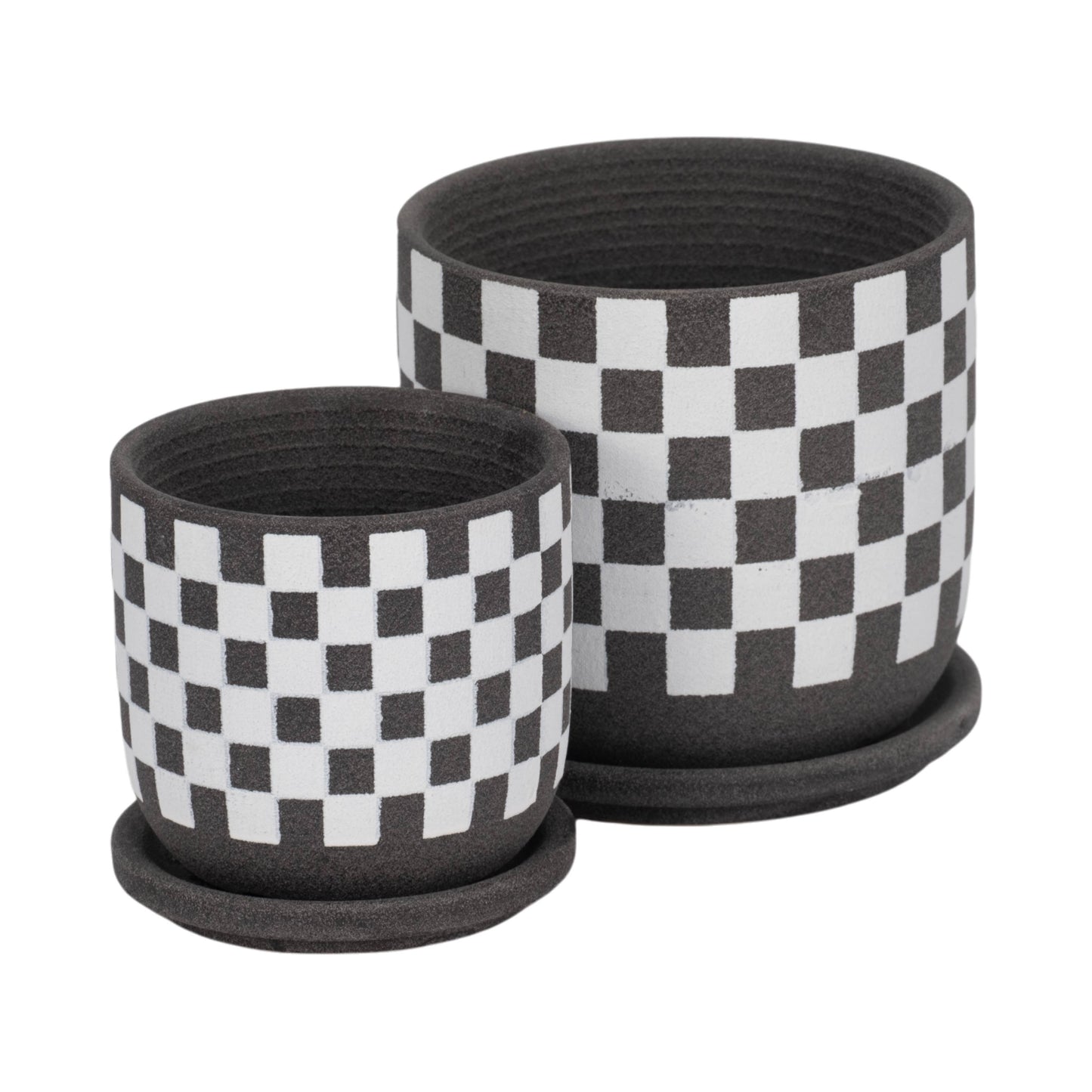 Ceramic Checkerboard Saucer Planters Set - Brown, 5/6 in.