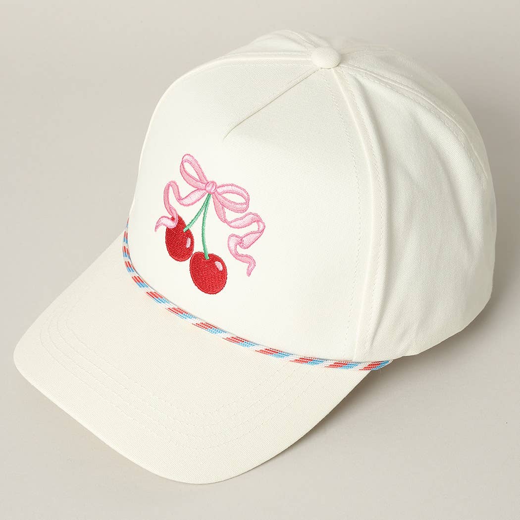Cherry Ribbon Image Embroidery 5 Panel Trucker Hat: Green / ONE SIZE