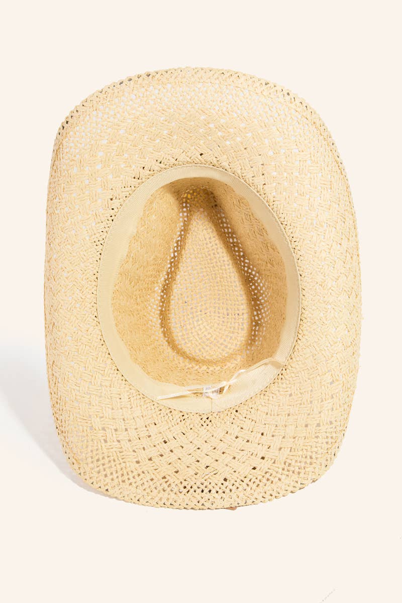 Straw Braided Cowrie Shell Western Cowboy Hat: KA