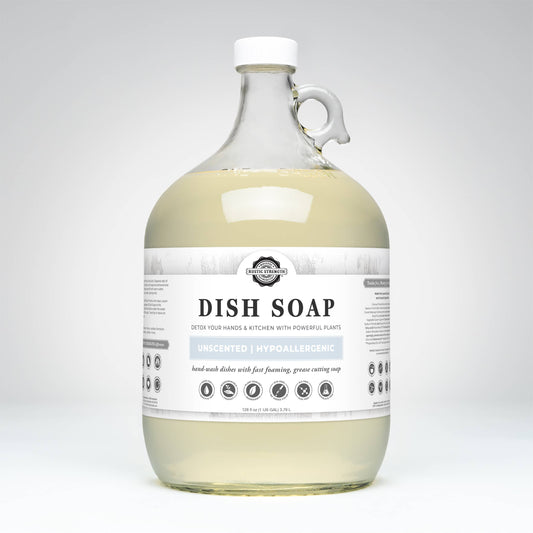 Dish Soap | Sulfate Free - Soft on Skin | Powerful Cleaner: Hypoallergenic (Unscented) / Gallon Glass Jug