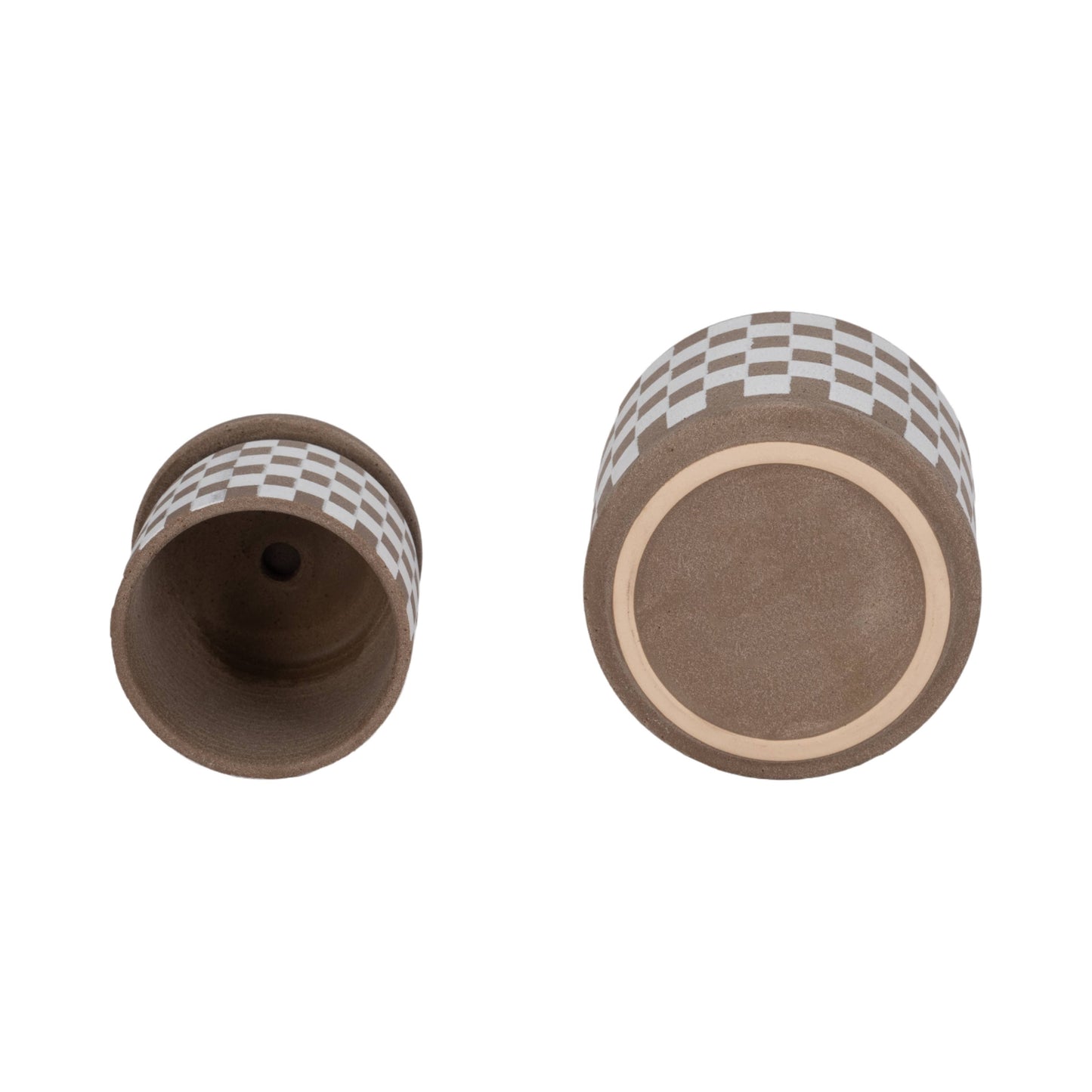 Ceramic Checkerboard Planters Set of 2 - Brown, 5/6 in.