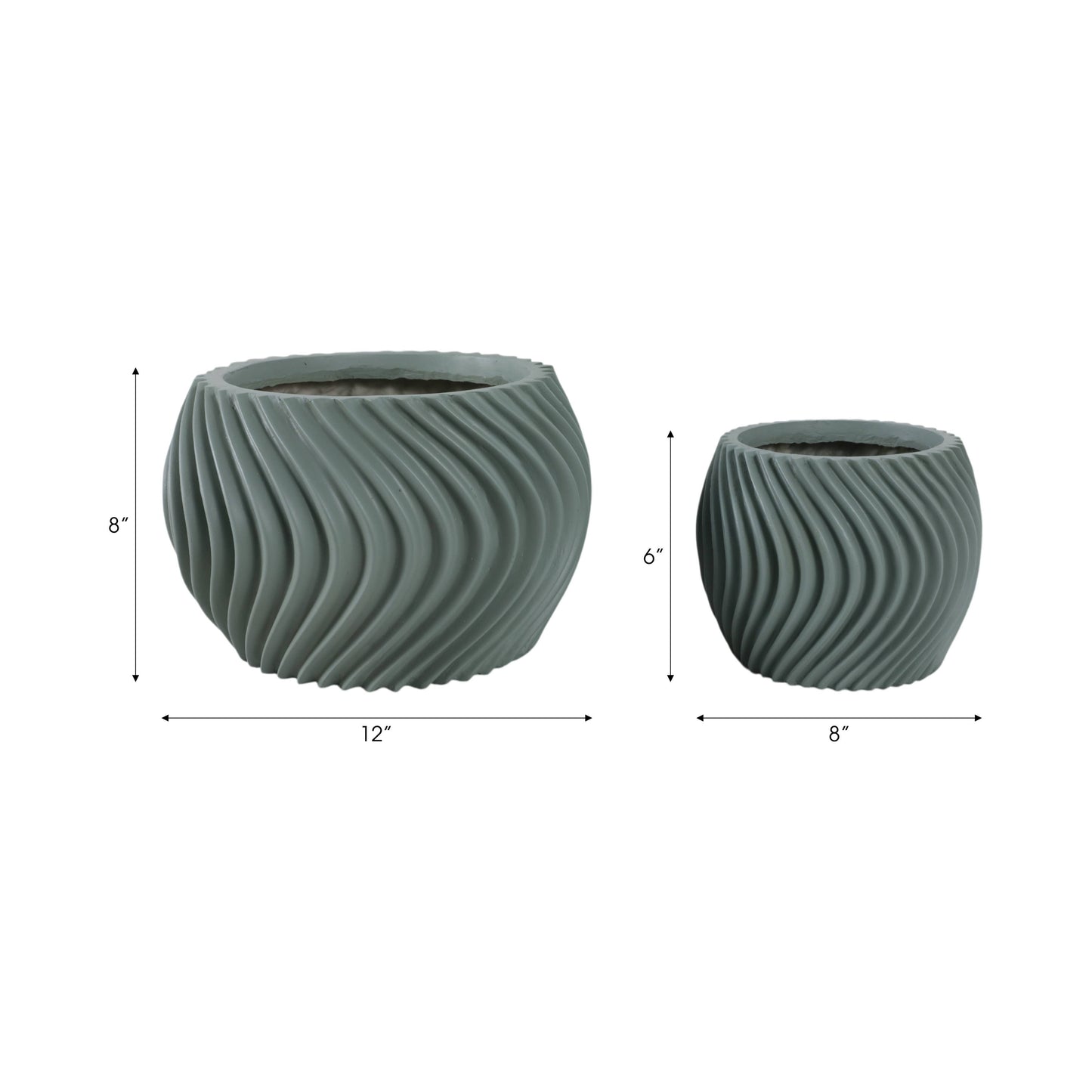 Resin Curvy Lines Rounded Planter Set of 2 - Green, 8/12 in.
