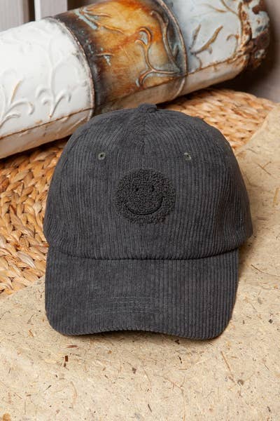 CORDUROY  SHERPA HAPPY FACE BASEBALL CAP