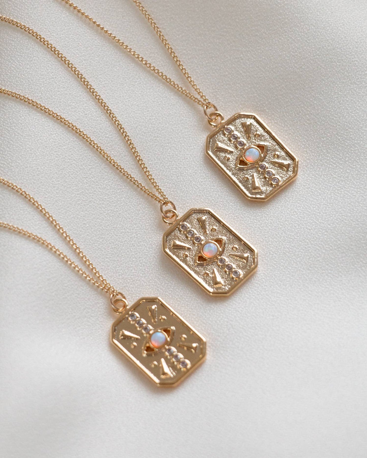 Evil Eye Opal Tag Gold Necklace