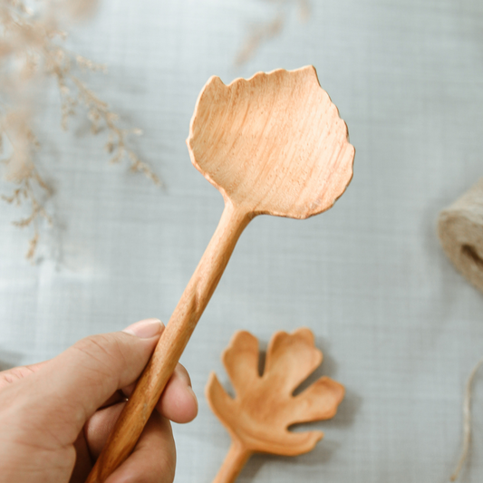 Salad Tongs Servers Leaf Wooden Spoon - Fall Decor - 10,3"x2,4"