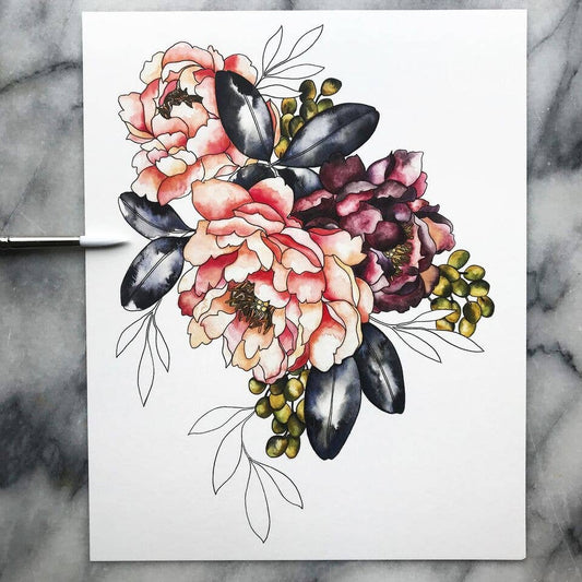 8" x 10" Peony and Berries Print