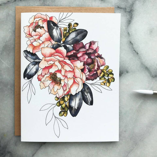 4.25" x 5.5" Peony and Berries Card