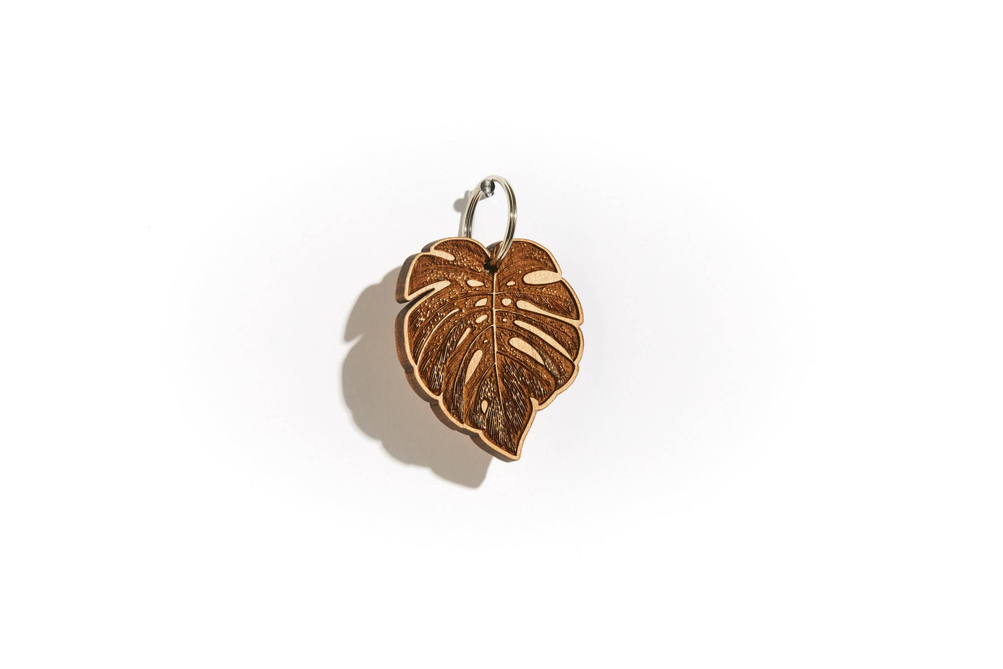 Monstera Leaf Wood Keychain