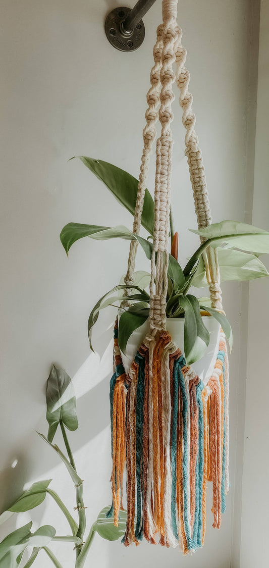 Macrame Plant Hanger // Fringe: Teal mix