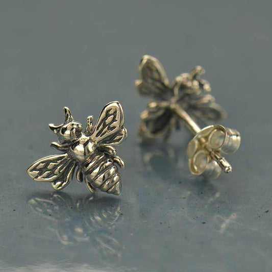 Sterling Silver Bee Stud Earrings 9x11mm